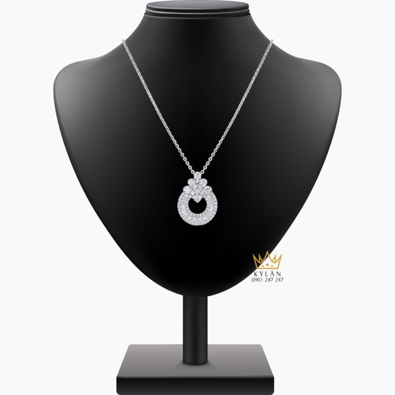 Dây chuyền vàng trắng Au750 đính kim cương