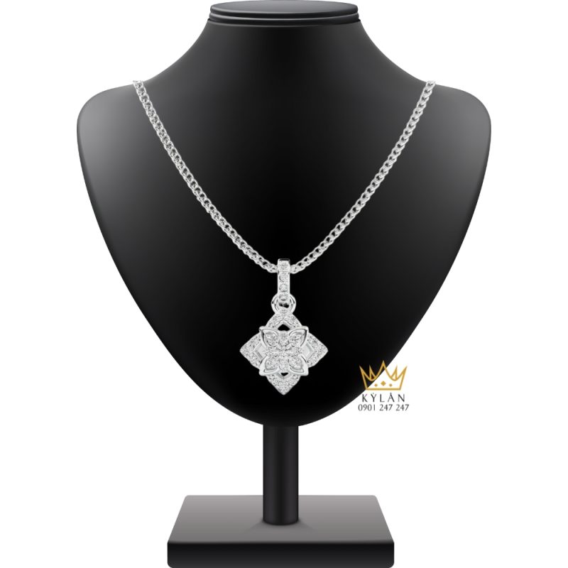 Dây chuyền vàng trắng Au750 đính kim cương