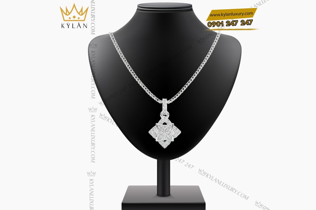 Dây chuyền vàng trắng Au750 đính kim cương