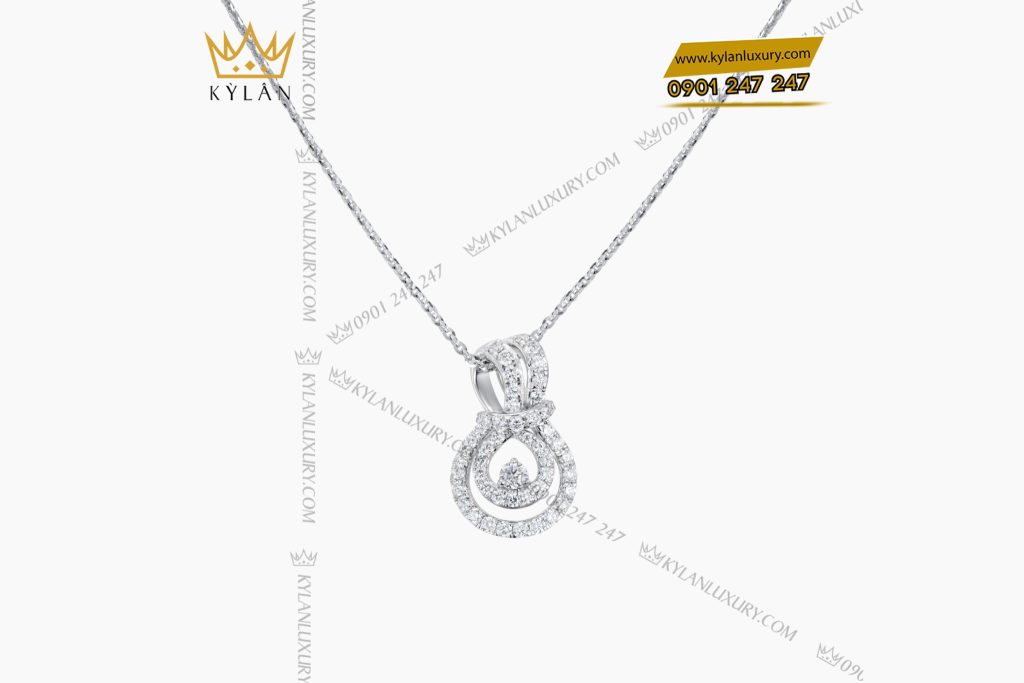 Dây chuyền vàng trắng Au750 đính kim cương
