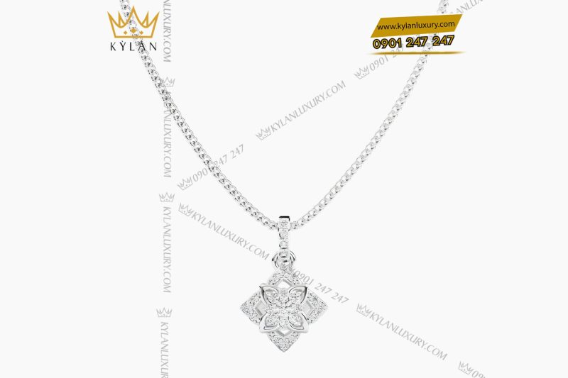 Dây chuyền vàng trắng Au750 đính kim cương