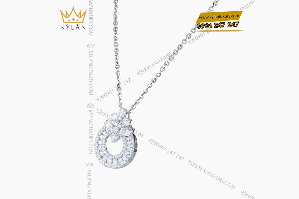 Dây chuyền vàng trắng Au750 đính kim cương