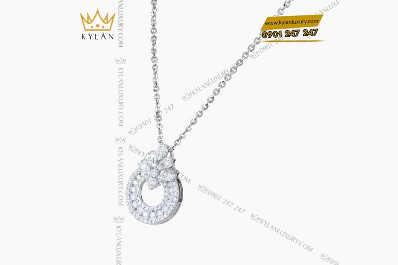 Dây chuyền vàng trắng Au750 đính kim cương