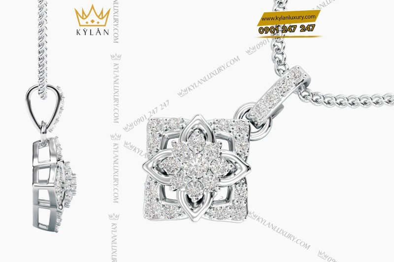 Dây chuyền vàng trắng Au750 đính kim cương