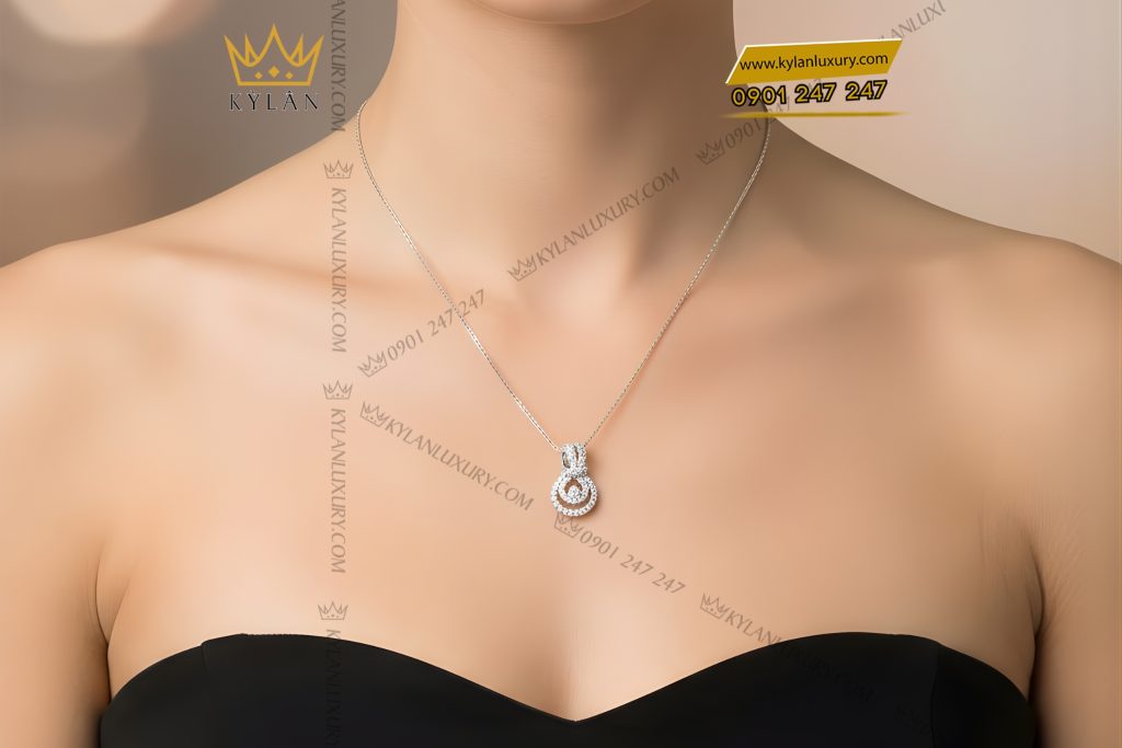 Dây chuyền vàng trắng Au750 đính kim cương