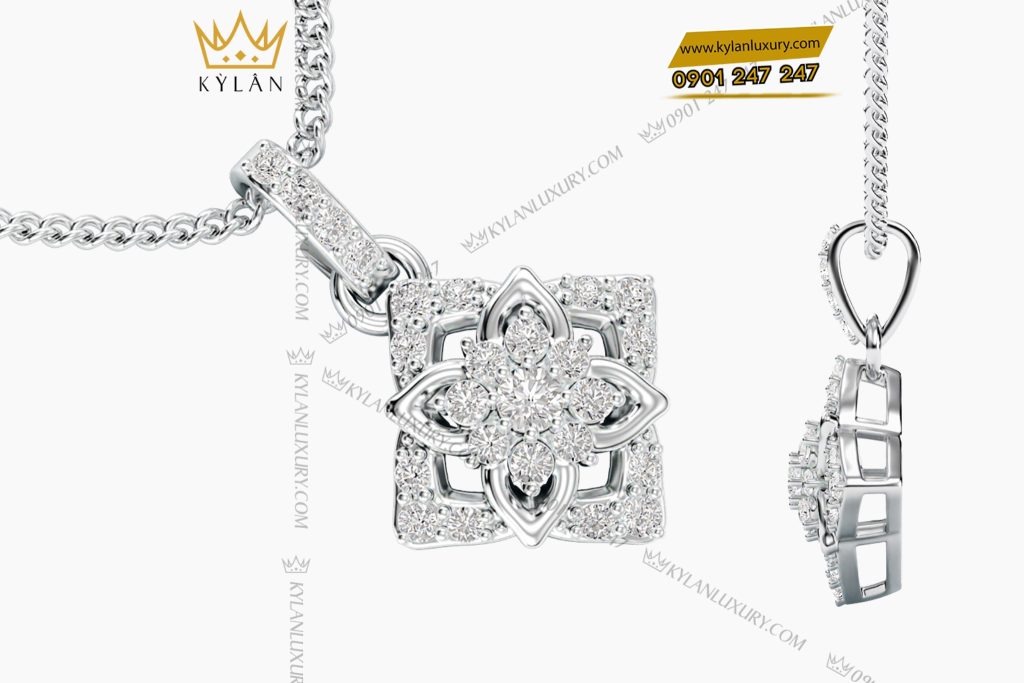 Kỳ Lân Luxury Day chuyen vang trang Au750 dinh kim cuong 6 2 Dây chuyền vàng trắng Au750 đính kim cương