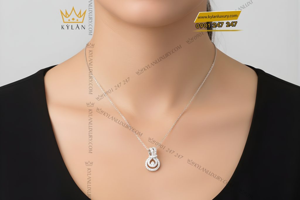 Dây chuyền vàng trắng Au750 đính kim cương