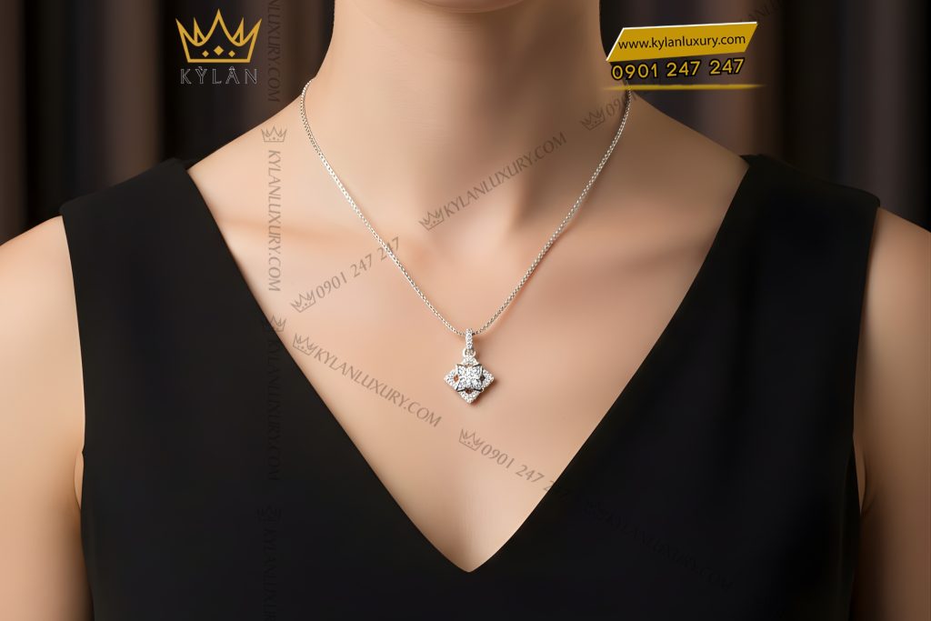 Dây chuyền vàng trắng Au750 đính kim cương