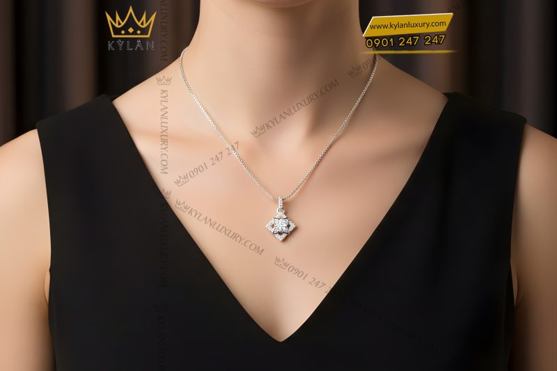 Dây chuyền vàng trắng Au750 đính kim cương