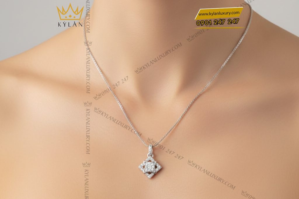 Kỳ Lân Luxury Day chuyen vang trang Au750 dinh kim cuong 8 2 Dây chuyền vàng trắng Au750 đính kim cương