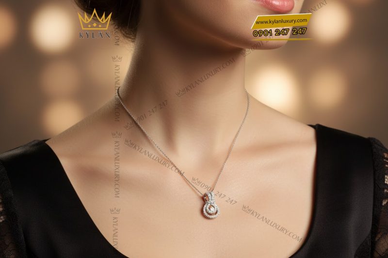 Dây chuyền vàng trắng Au750 đính kim cương