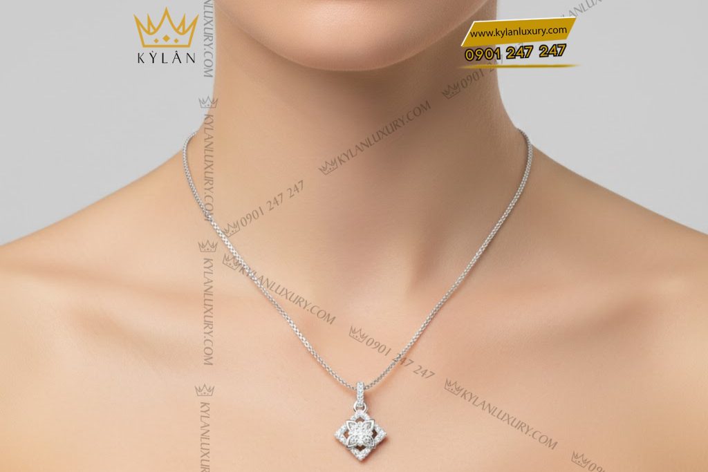 Dây chuyền vàng trắng Au750 đính kim cương