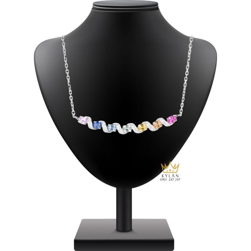 Dây chuyền vàng trắng Au750 đính kim cương và đá quý