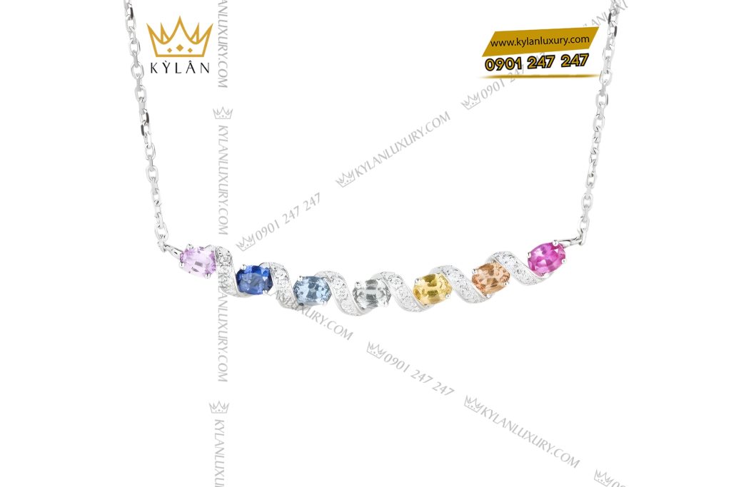Dây chuyền vàng trắng Au750 đính kim cương và đá quý 