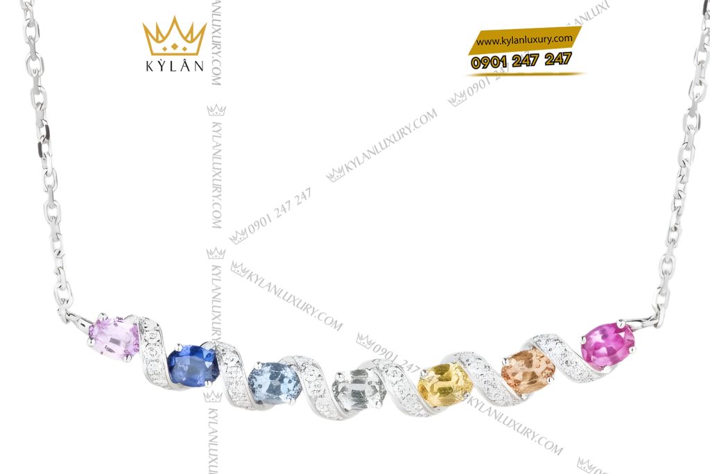 Dây chuyền vàng trắng Au750 đính kim cương và đá quý 