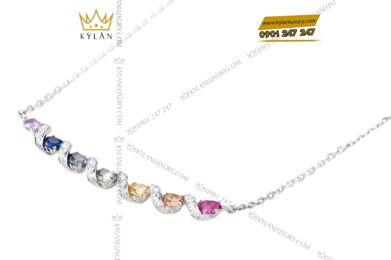 Dây chuyền vàng trắng Au750 đính kim cương và đá quý