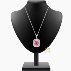 Dây chuyền vàng trắng Au750 đính kim cương và đá quý hồng Dây chuyền vàng trắng Au750 đính kim cương và đá quý hồng