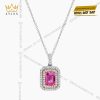 Dây chuyền vàng trắng Au750 đính kim cương và đá quý hồng