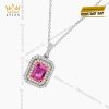 Dây chuyền vàng trắng Au750 đính kim cương và đá quý hồng