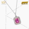 Dây chuyền vàng trắng Au750 đính kim cương và đá quý hồng