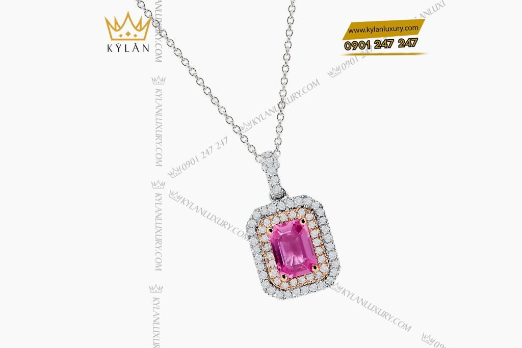 Dây chuyền vàng trắng Au750 đính kim cương và đá quý hồng 11 Kỳ Lân Luxury Day chuyen vang trang Au750 dinh kim cuong va da quy hong 5 Dây chuyền vàng trắng Au750 đính kim cương và đá quý hồng