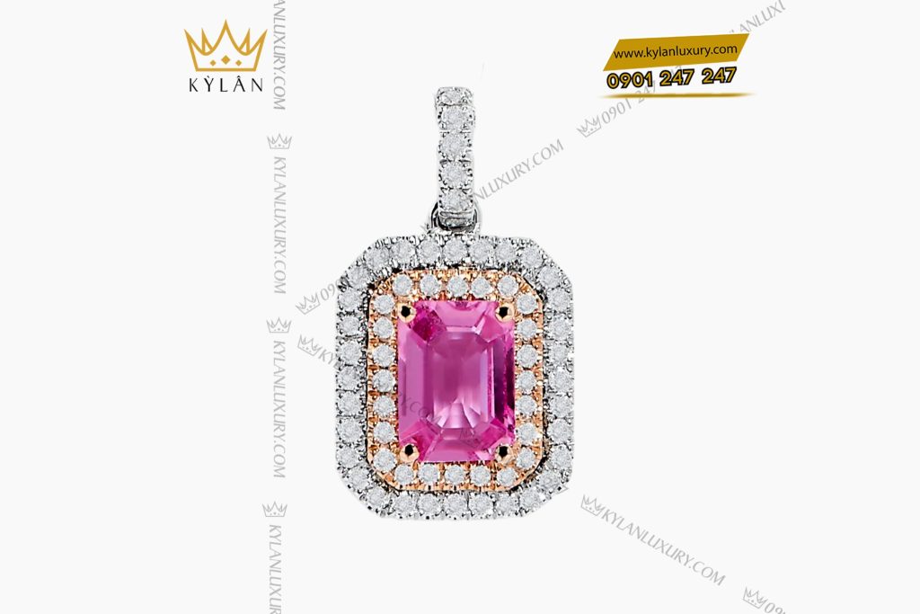 Dây chuyền vàng trắng Au750 đính kim cương và đá quý hồng 5 Dây chuyền vàng trắng Au750 đính kim cương và đá quý hồng