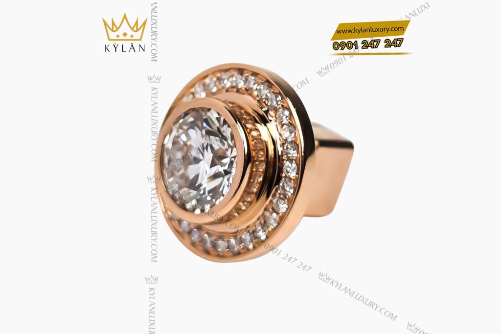 Khuy cài nút áo vàng hồng Au750 đính kim cương