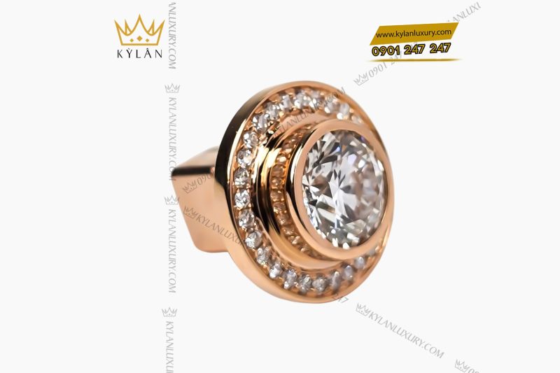 Khuy cài nút áo vàng hồng Au750 đính kim cương