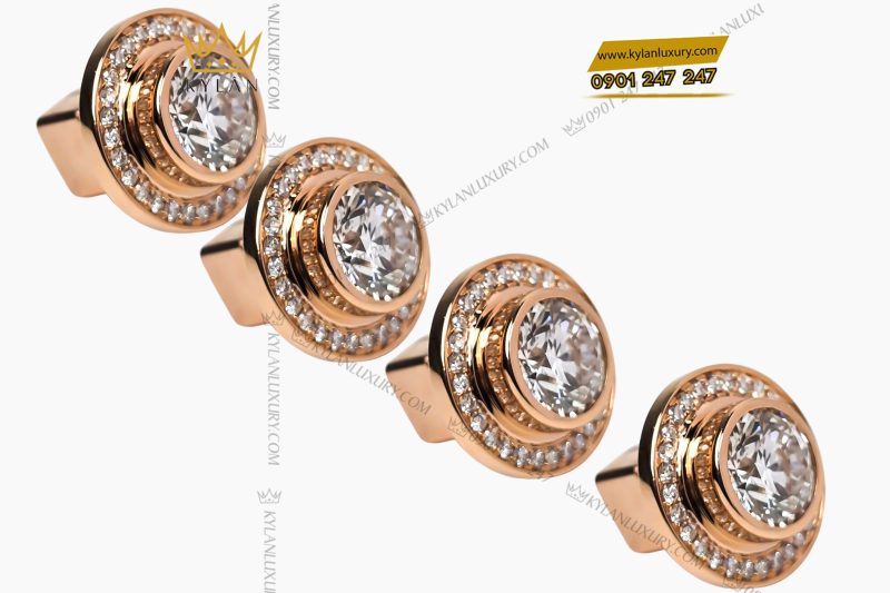 Khuy cài nút áo vàng hồng Au750 đính kim cương