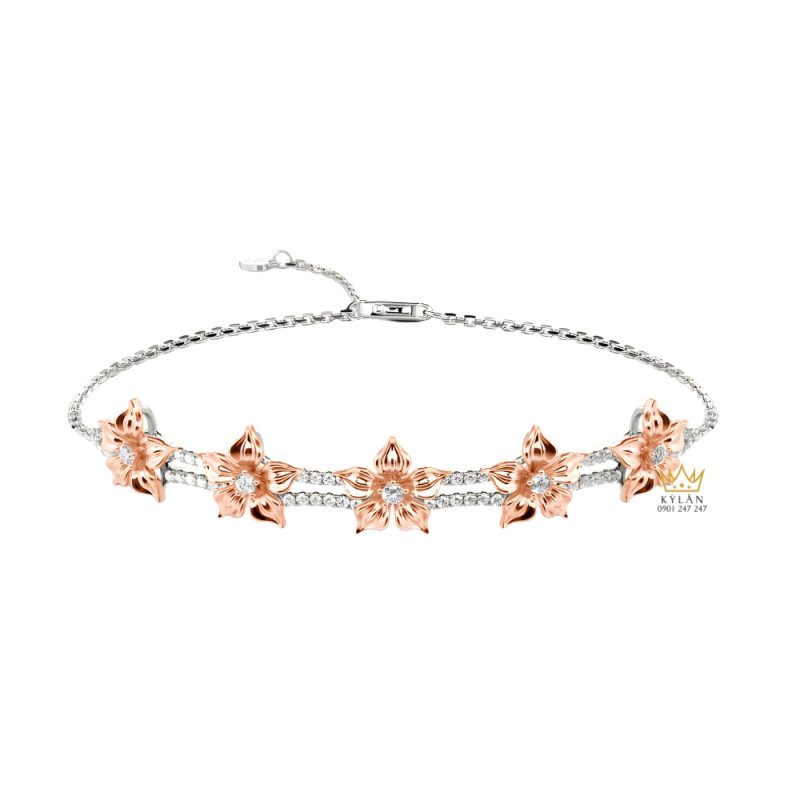 Lắc tay Hoa Mai vàng hồng Au750 đính kim cương