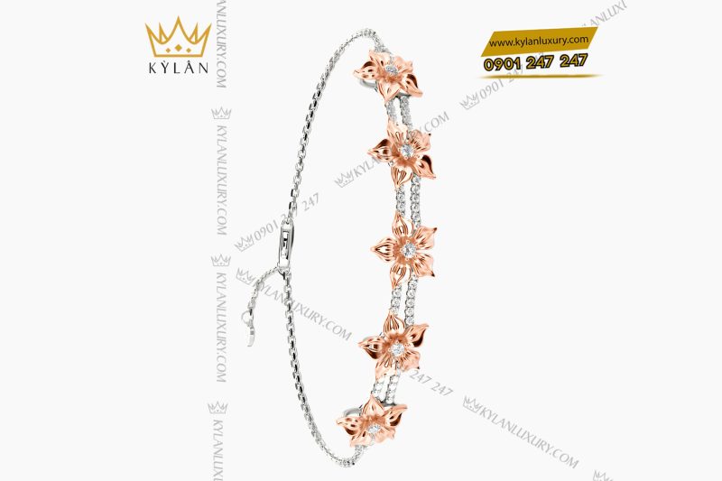 Lắc tay Hoa Mai vàng hồng Au750 đính kim cương