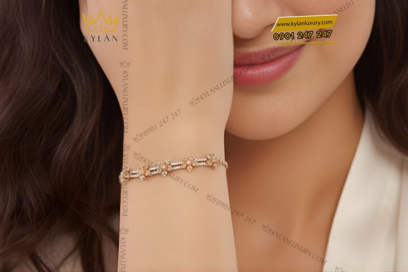 Lắc tay Hoa Mai vàng hồng Au750 đính kim cương