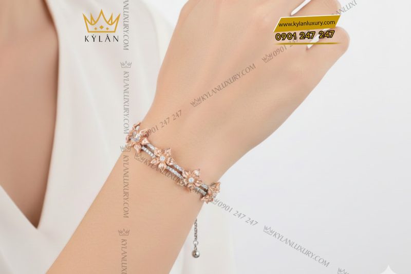 Lắc tay Hoa Mai vàng hồng Au750 đính kim cương