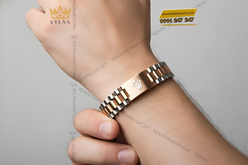 Lắc tay Rolex demi vàng hồng Au750