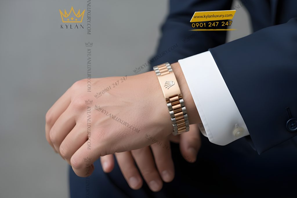 Lắc tay Rolex demi vàng hồng Au750