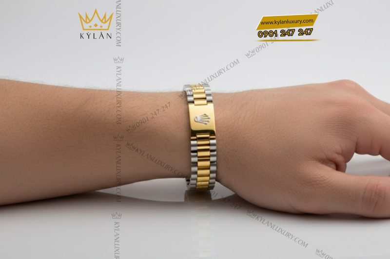 Lắc tay Rolex demi vàng vàng Au750