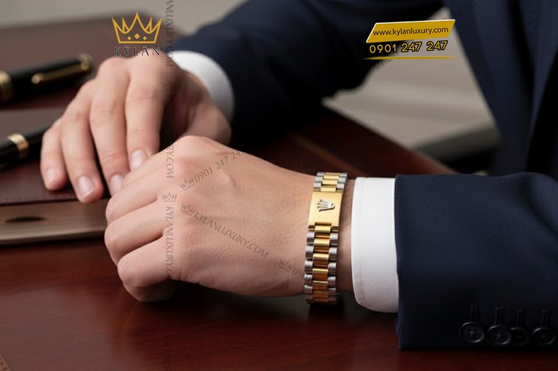 Lắc tay Rolex demi vàng vàng Au750