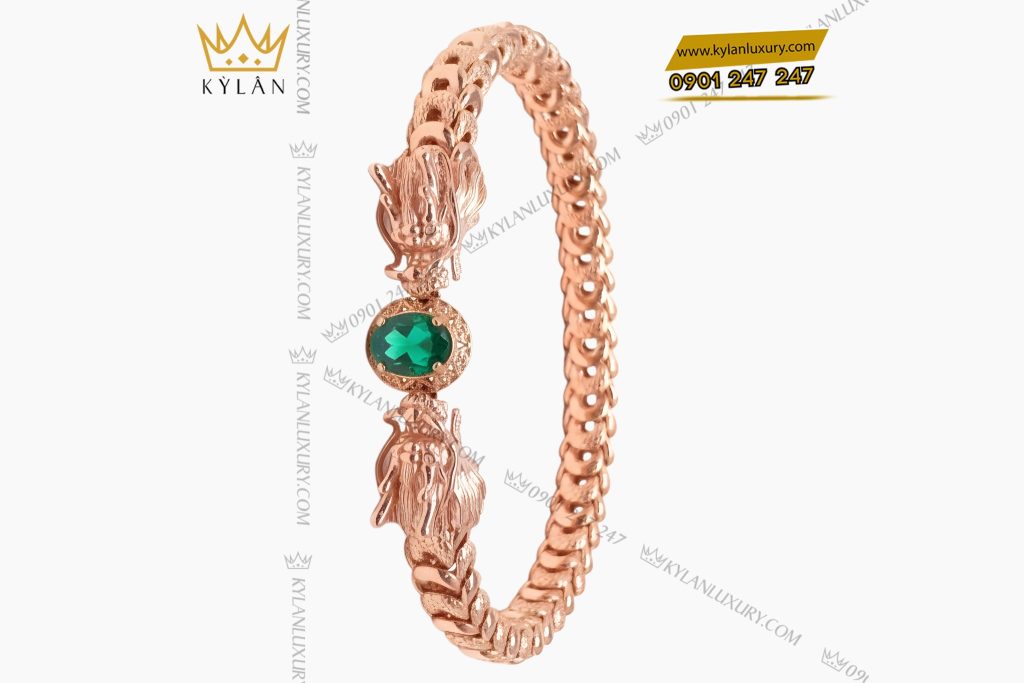 Kỳ Lân Luxury Lac tay Rong vang hong Au750 dinh da quy xanh 4 Lắc tay Rồng vàng hồng Au750 đính đá quý xanh