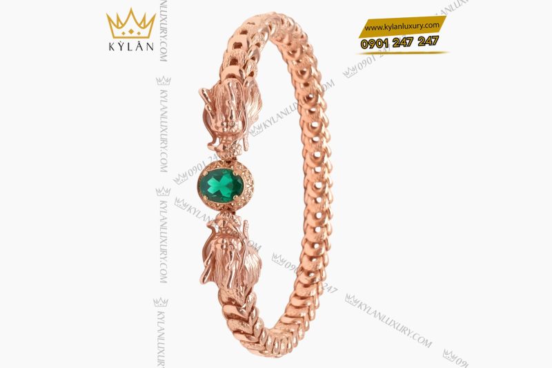 Lắc tay Rồng vàng hồng Au750 đính đá quý xanh