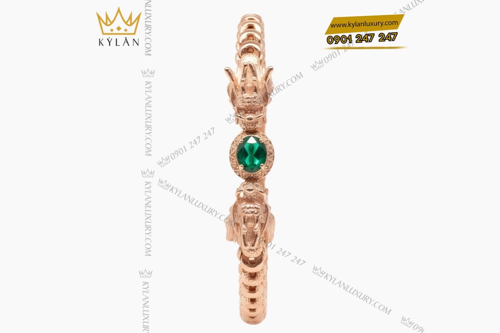 Lắc tay Rồng vàng hồng Au750 đính đá quý xanh