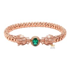 Lắc tay Rồng vàng hồng Au750 đính đá quý xanh