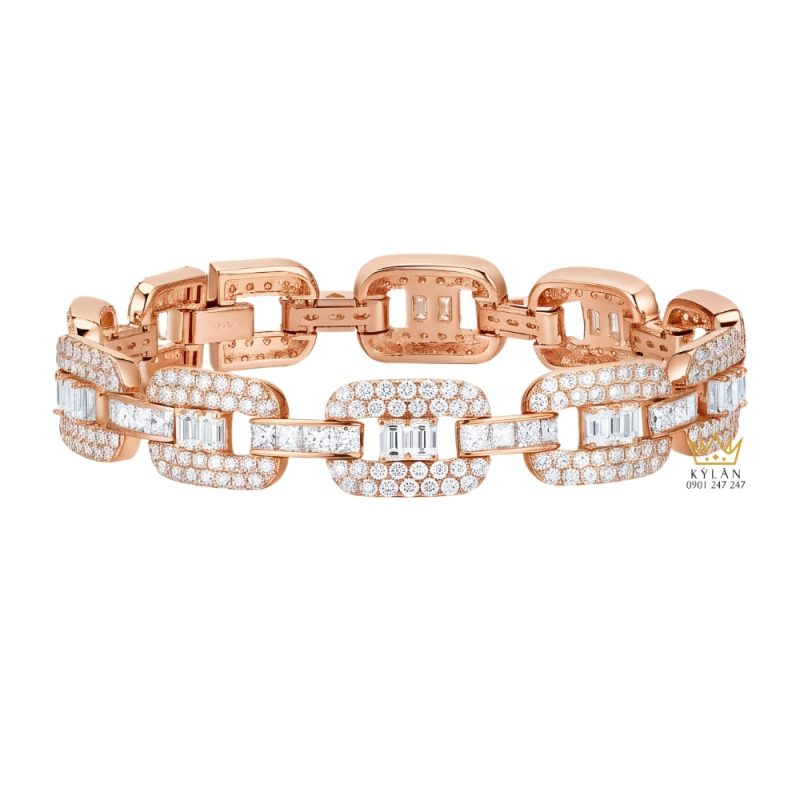 Lắc tay vàng hồng Au750 đính kim cương