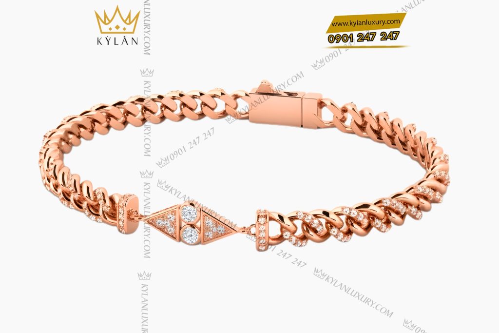 Lắc tay vàng hồng Au750 đính kim cương 8 Kỳ Lân Luxury Lac tay vang hong Au750 dinh kim cuong 1 2 Lắc tay vàng hồng Au750 đính kim cương