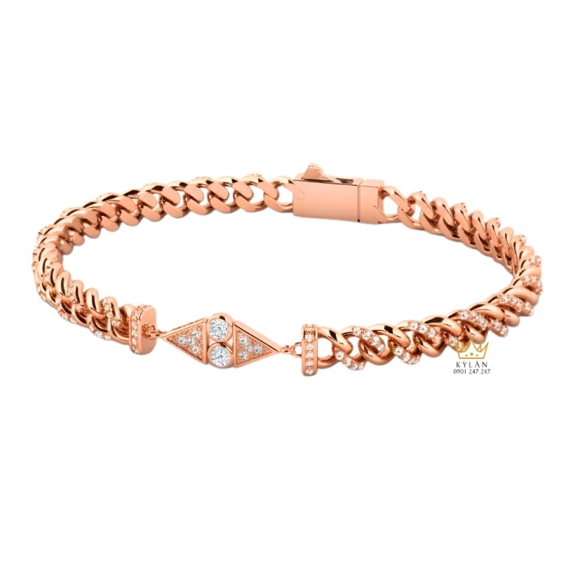 Lắc tay vàng hồng Au750 đính kim cương