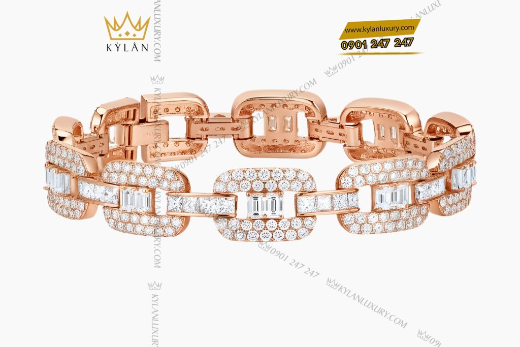 Lắc tay vàng hồng Au750 đính kim cương 