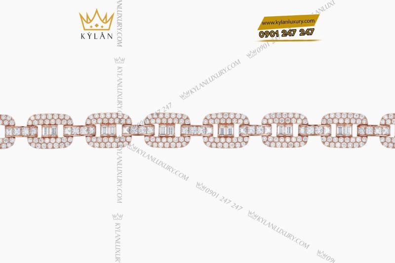 Lắc tay vàng hồng Au750 đính kim cương