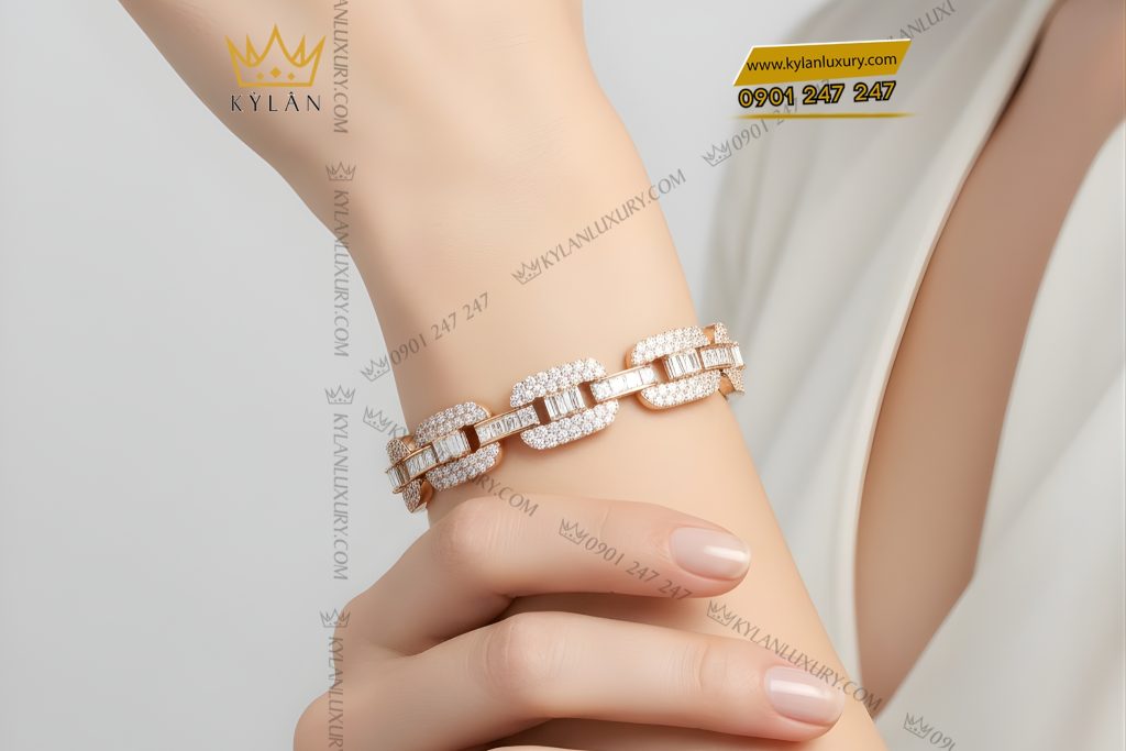Lắc tay vàng hồng Au750 đính kim cương 