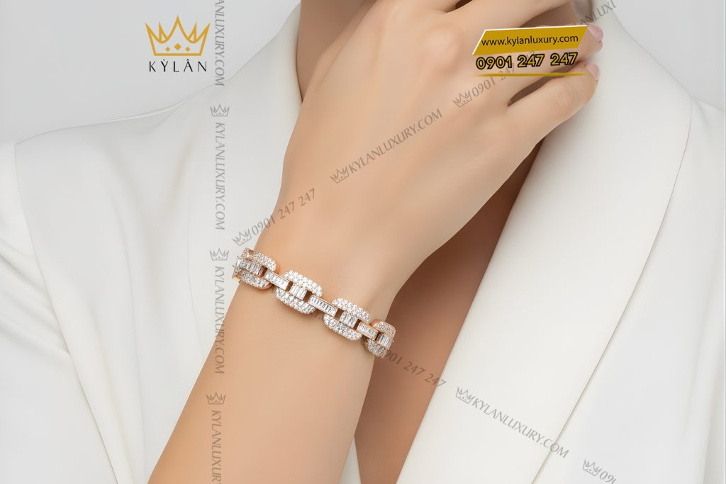 Lắc tay vàng hồng Au750 đính kim cương 