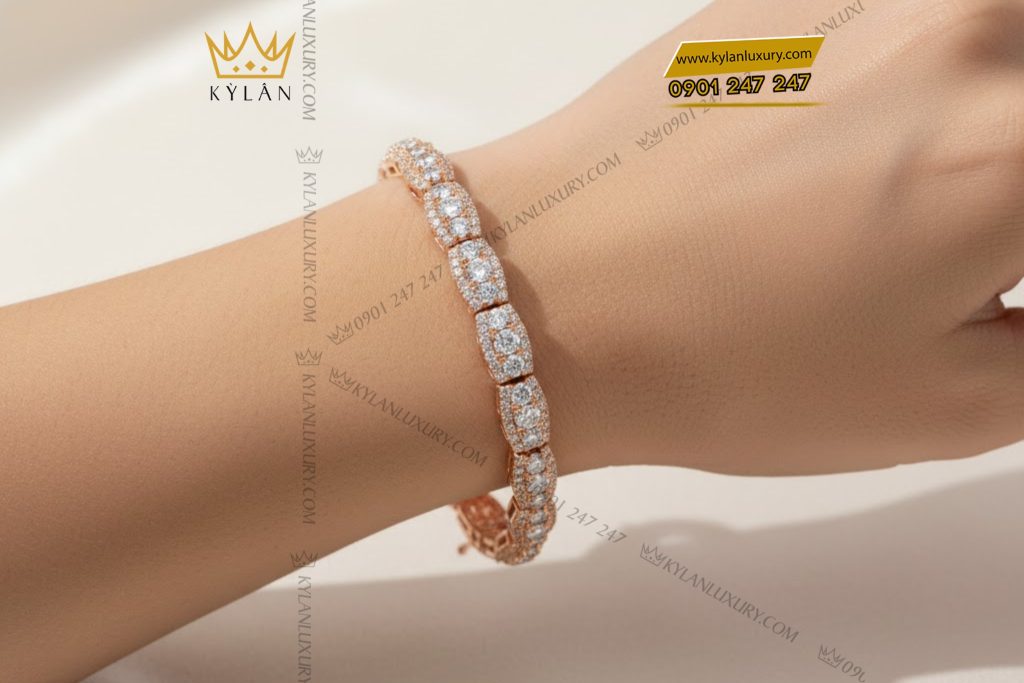 Kỳ Lân Luxury Lac tay vang hong Au750 dinh kim cuong 7 Lắc tay vàng hồng Au750 đính kim cương 