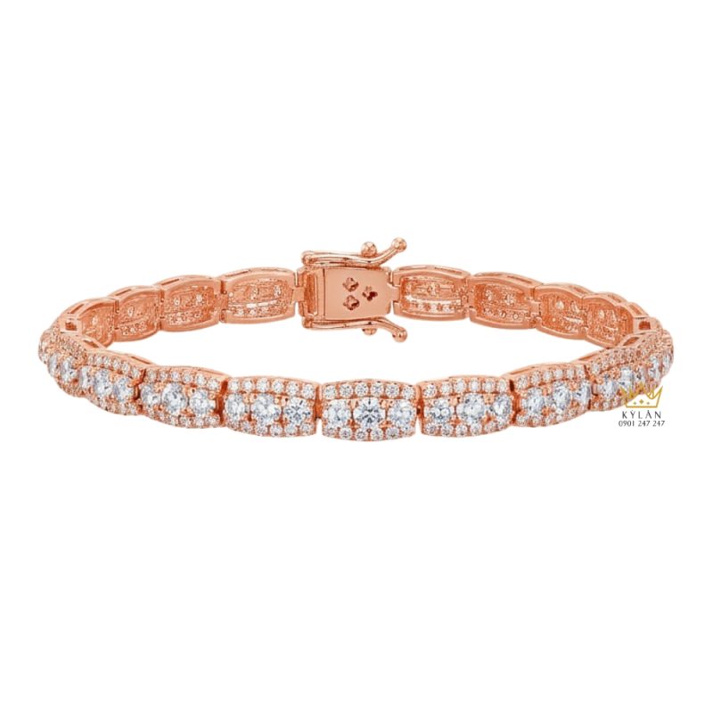 Lắc tay vàng hồng Au750 đính kim cương 